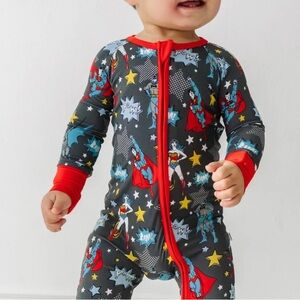 EUC Little Sleepies baby gray Justice League bamboo zippy 0-3 months